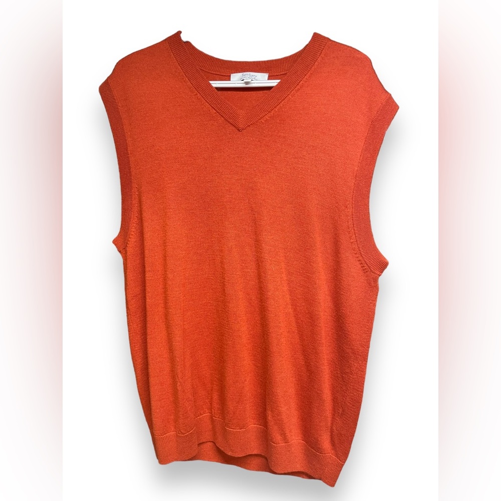 Turnberry Men's orange 100% Merino Wool Sweater Vest Sz L V-Neck Classic